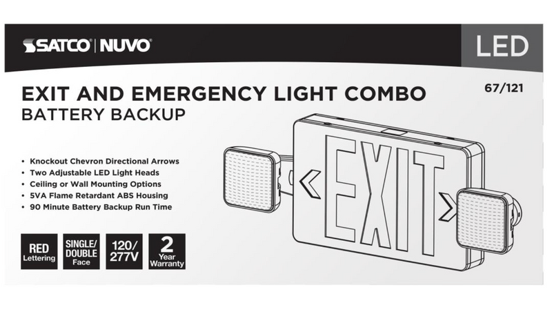 Load image into Gallery viewer, Combinatin Red Exit Sign/Emergency Light, 90 min Ni-Cad backup, 120/277V, Dual Head, Single/Dual Face, Universal Mounting

