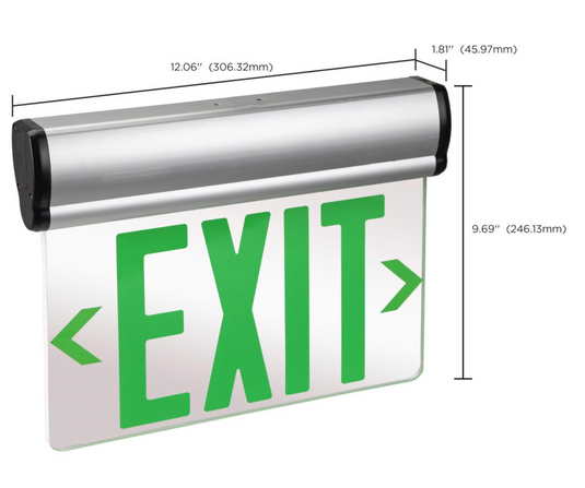 Green (Mirror) Edge Lit LED Exit Sign, 90min Ni-Cad backup, 120/277V, Dual Face, Top/Back/End Mount