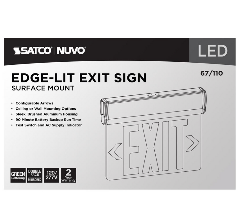 Load image into Gallery viewer, Green (Mirror) Edge Lit LED Exit Sign, 90min Ni-Cad backup, 120/277V, Dual Face, Top/Back/End Mount
