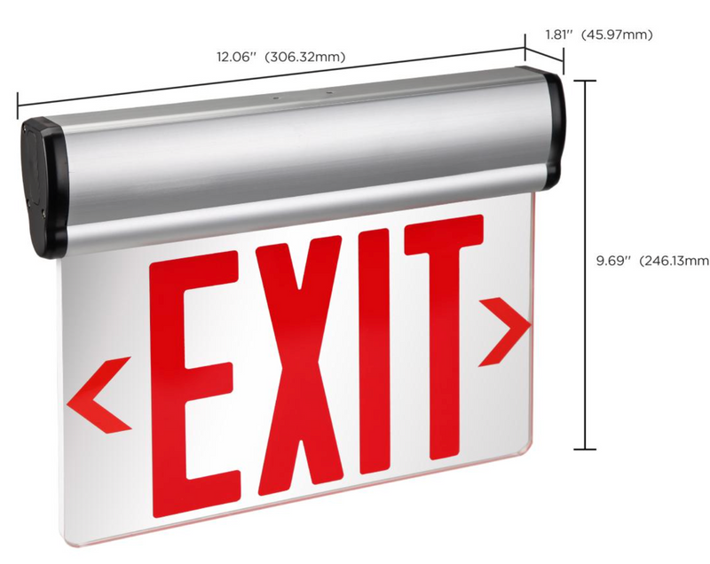 Load image into Gallery viewer, Red (Mirror) Edge Lit LED Exit Sign, 90min Ni-Cad backup, 120/277V, Dual Face, Top/Back/End Mount
