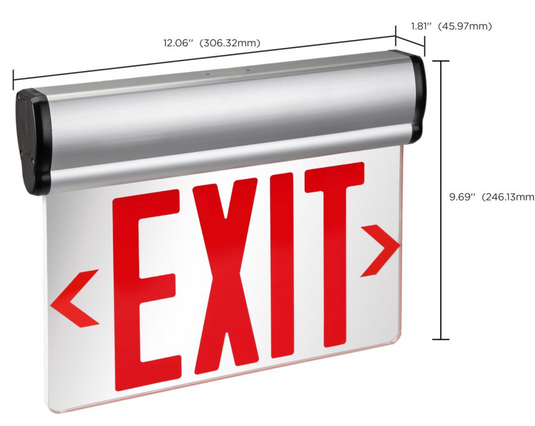 Red (Mirror) Edge Lit LED Exit Sign, 90min Ni-Cad backup, 120/277V, Dual Face, Top/Back/End Mount