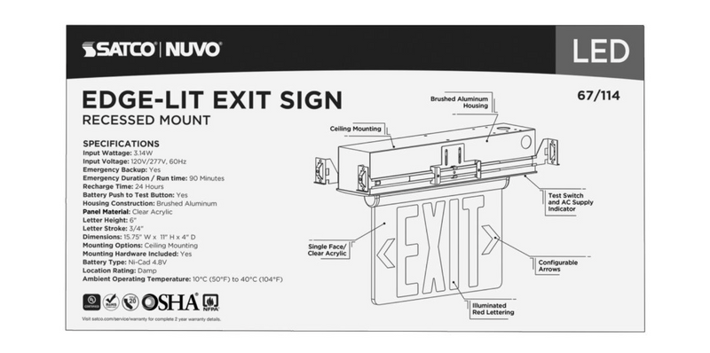 Load image into Gallery viewer, Red (Clear) Edge Lit LED Exit Sign; 3.14 Watts; Single Face; 120V/277 Volts; Clear Finish
