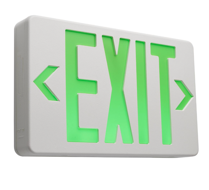 Green LED Exit Sign, 90 min Ni-Cad backup, 120/277V, Single/Dual Face, Universal Mounting