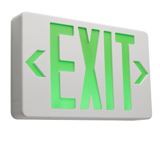 Green LED Exit Sign, 90 min Ni-Cad backup, 120/277V, Single/Dual Face, Universal Mounting