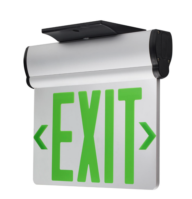Green (Mirror) Edge Lit LED Exit Sign, 90min Ni-Cad backup, 120/277V, Dual Face, Top/Back/End Mount