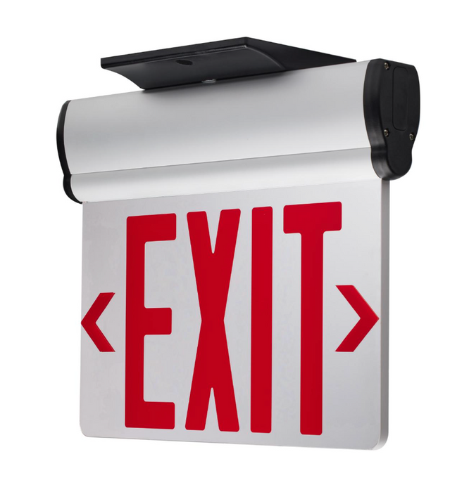 Red (Mirror) Edge Lit LED Exit Sign, 90min Ni-Cad backup, 120/277V, Dual Face, Top/Back/End Mount