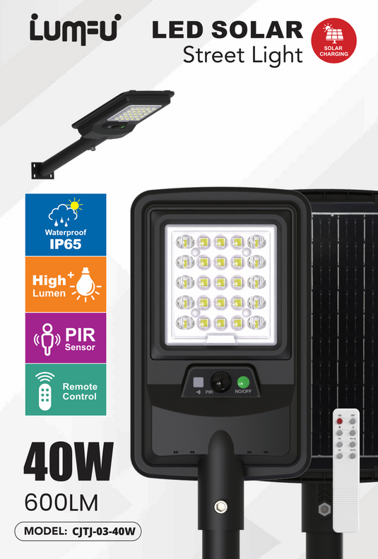 LED Solar Street Light, PIR Sensor, 40W, 600LM #CJTJ-03-40W