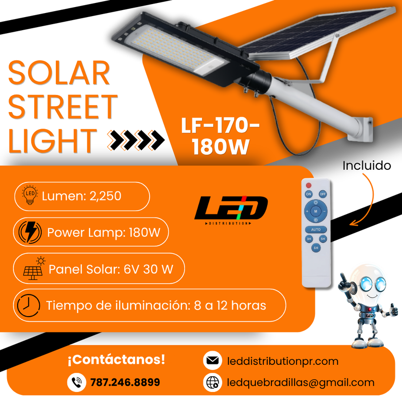 Load image into Gallery viewer, Solar Street Light 180WATT 2,250LM 6500K  #LFS-170
