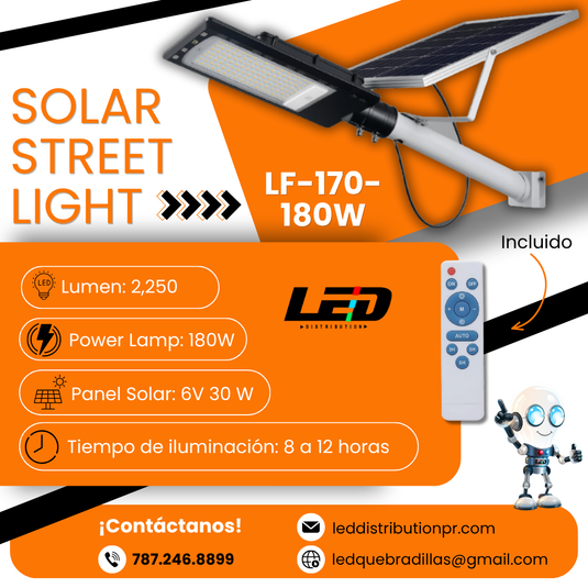 Solar Street Light 180WATT 2,250LM 6500K