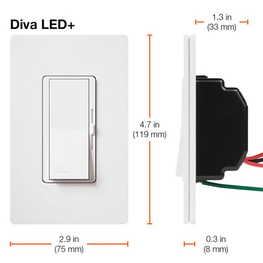 Lutron Diva LED+ Dimmer Switch for Dimmable LED, Halogen and Incandescent Bulbs, 150W/Single-Pole or 3-Way, DVCL-153P-WH, White