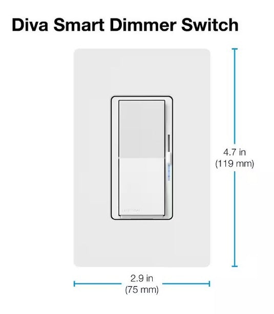 Diva Lutron Smart Dimmer Switch for Caseta Smart Lighting, 150-Watt LED, White (DVRF-6L-WH)