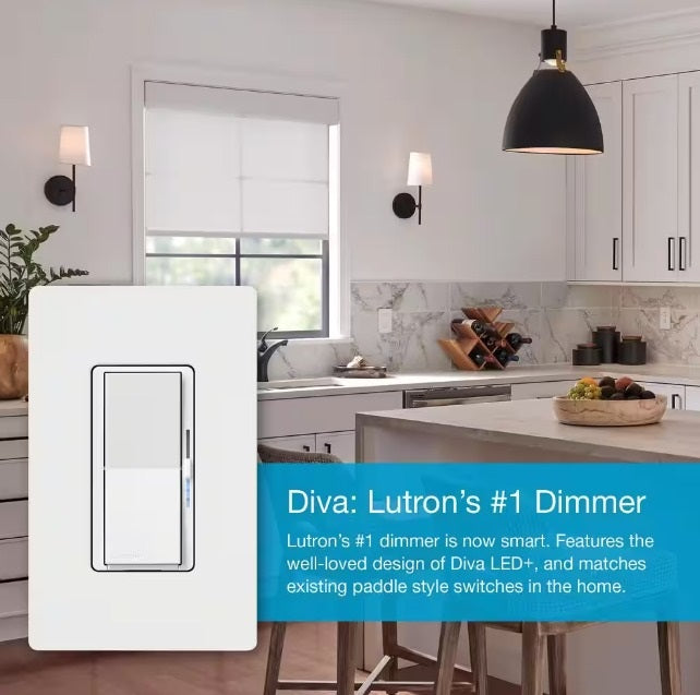 Load image into Gallery viewer, Diva Lutron Smart Dimmer Switch for Caseta Smart Lighting, 150-Watt LED, White (DVRF-6L-WH)
