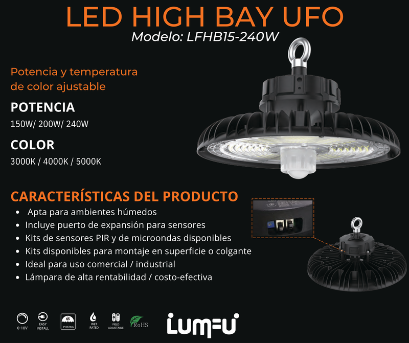 Load image into Gallery viewer, Hi-Bay UFO LFHB15-240Watt CCT  LUMFU 5y Warranty
