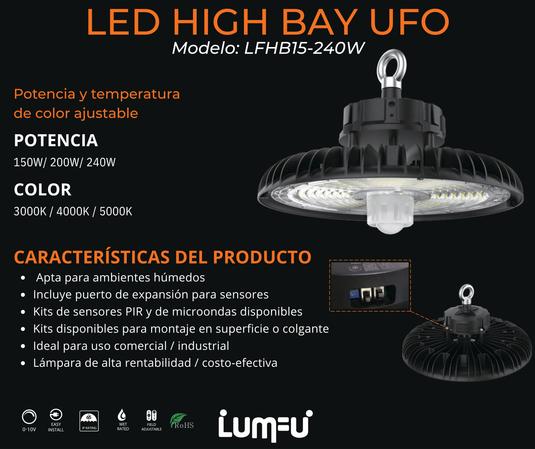 Hi-Bay UFO LFHB15-240Watt CCT  LUMFU 5y Warranty