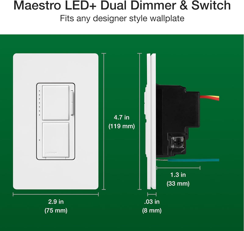 Load image into Gallery viewer, Lutron Maestro LED+ Dual Dimmer and Switch | 75-Watt LED Bulbs/2.5A Fans, Single-Pole | MACL-L3S25-WH | White
