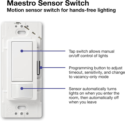 Lutron Maestro Motion Sensor Switch | 2 Amp, Single Pole | MS-OPS2-WH | White