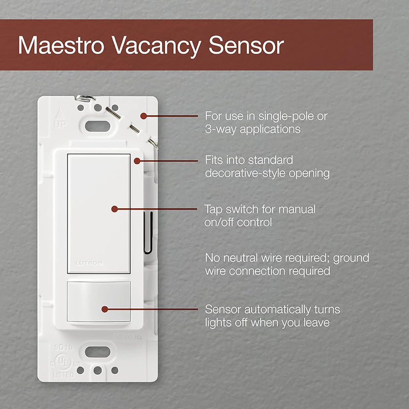 Load image into Gallery viewer, Lutron Maestro Vacancy-Only Sensor Switch | 2 Amp, Single Pole | MS-VPS2H-WH | White
