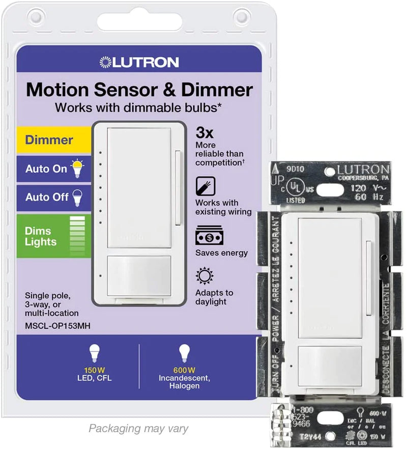 Load image into Gallery viewer, Lutron Maestro LED+ Motion Sensor/Dimmer Switch | 150W LED | Single Pole/Multi-Location | MSCL-OP153M-WH | White (1-Pack)
