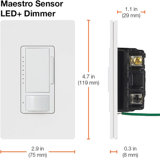 Lutron Maestro LED+ Dimmer and Vacancy Sensor, Single Pole and Multi-Location, MSCL-VP153M-WH, White