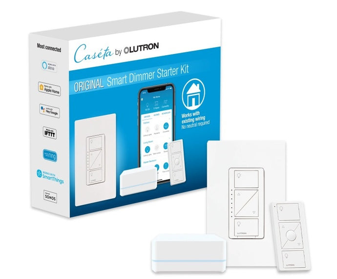 Lutron Caseta Smart Switch Starter Kit | Compatible with Alexa, Apple HomeKit, and The Google Assistant | P-BDG-PKG1WS | White