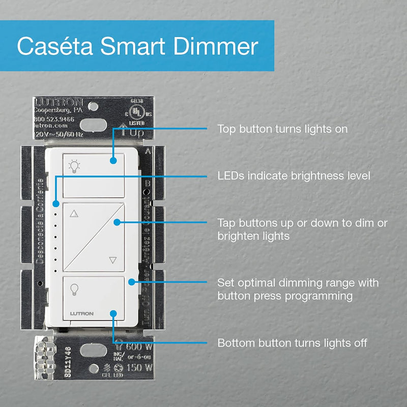 Load image into Gallery viewer, Lutron Caseta Deluxe Smart Dimmer Switch (2 Count) Kit with Caseta Smart Hub | Works with Alexa, Apple Home, Ring, Google Assistant | P-BDG-PKG2W-A | White
