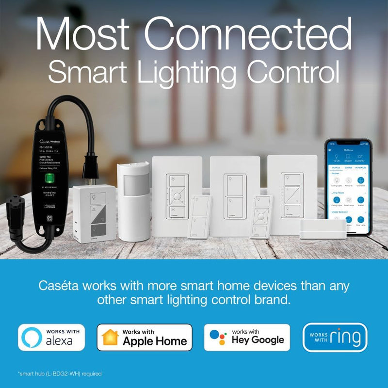 Load image into Gallery viewer, Lutron Caséta Weatherproof+ Outdoor Smart Plug On/Off Switch | Works with Alexa, Google Assistant, Ring, Apple HomeKit (Smart hub Required) | for Landscape and String Lighting | PD-15OUT-BL | Black
