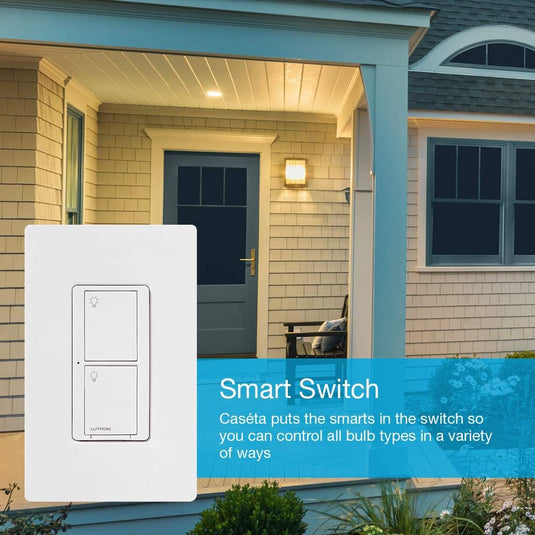 Lutron Caseta Smart Lighting Switch for All Bulb Types or Fans | Neutral Wire Required | PD-6ANS-WH | White