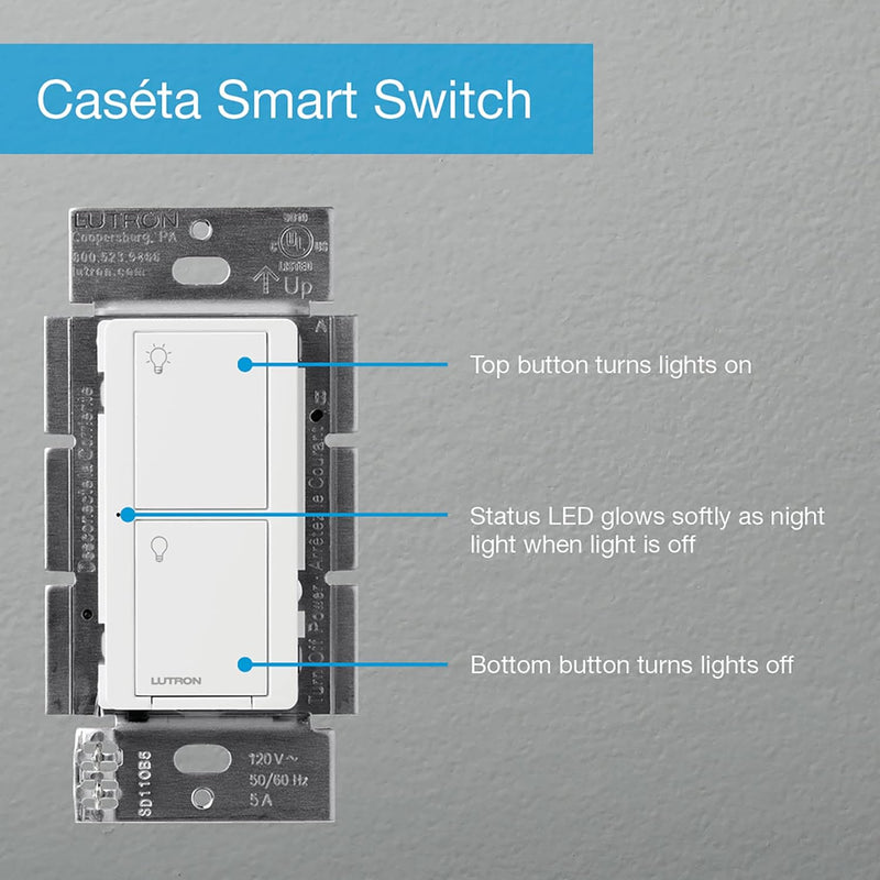 Load image into Gallery viewer, Lutron Caseta Smart Lighting Switch for All Bulb Types or Fans | Neutral Wire Required | PD-6ANS-WH | White
