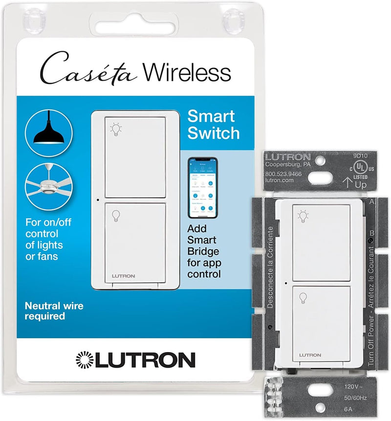 Load image into Gallery viewer, Lutron Caseta Smart Lighting Switch for All Bulb Types or Fans | Neutral Wire Required | PD-6ANS-WH | White
