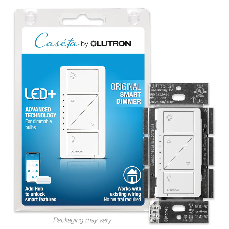 Load image into Gallery viewer, Lutron Caseta Smart Home Dimmer Switch, Works with Alexa, Apple HomeKit, and The Google Assistant | for LED Light Bulbs, Incandescent Bulbs and Halogen Bulbs | PD-6WCL-WH | White
