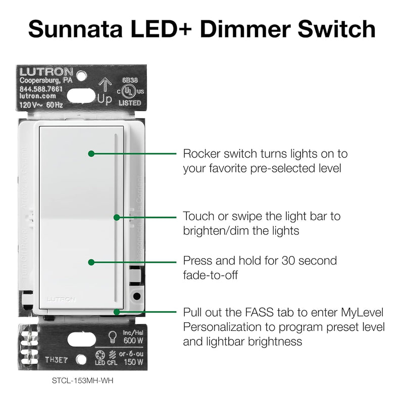 Load image into Gallery viewer, Lutron Sunnata Touch Dimmer Switch with LED+ Advanced Technology, for LED, Incandescent and Halogen, 3 Way/Multi Location, STCL-153M-BL, Black
