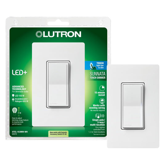 Lutron STCL-153M-WH Sunnata LED+ Dimmer, Single-Pole, 3-Way, Multi-Location Touch, White