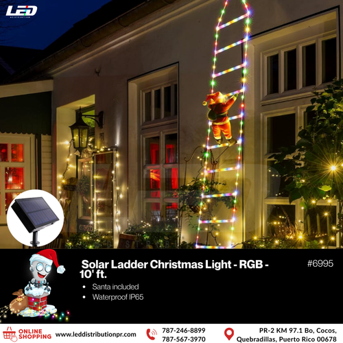 Christmas Holiday LED Solar Ladder Light 10' ft #6995
