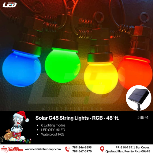 LED G45 Solar String Light Xmax Holiday Christmas 48' ft #6974