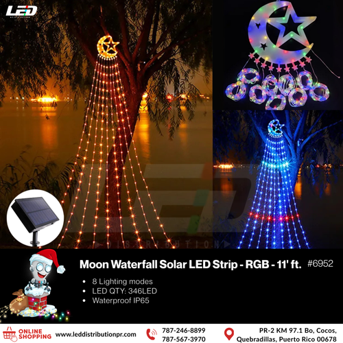 LED Moon Waterfall 11’ft Solar LED RGB Strip Christmas Holiday #6952
